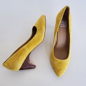 Anthropologie M4DE Yellow Suede Heels Size 8.5M